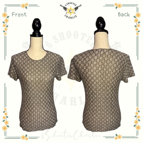 VTG Clio Petites Floral Textured Short Sleeve Top Women's Size Petite Small Gray - Picture 1 of 7